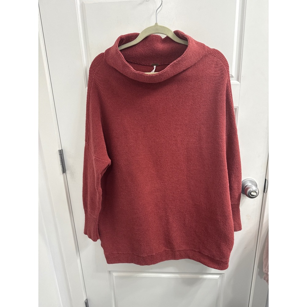 Free People Ottoman Slouchy Tunic Sweater Red Ribbed Mock Neck Pullover Small